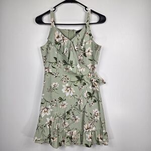 Xtraordinary Junior's Women's Size 14 Green Faux Wrap Linen Blend Dress